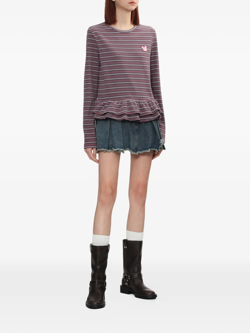  Mini Cream Striped Ruffled T-shirt - Purple 