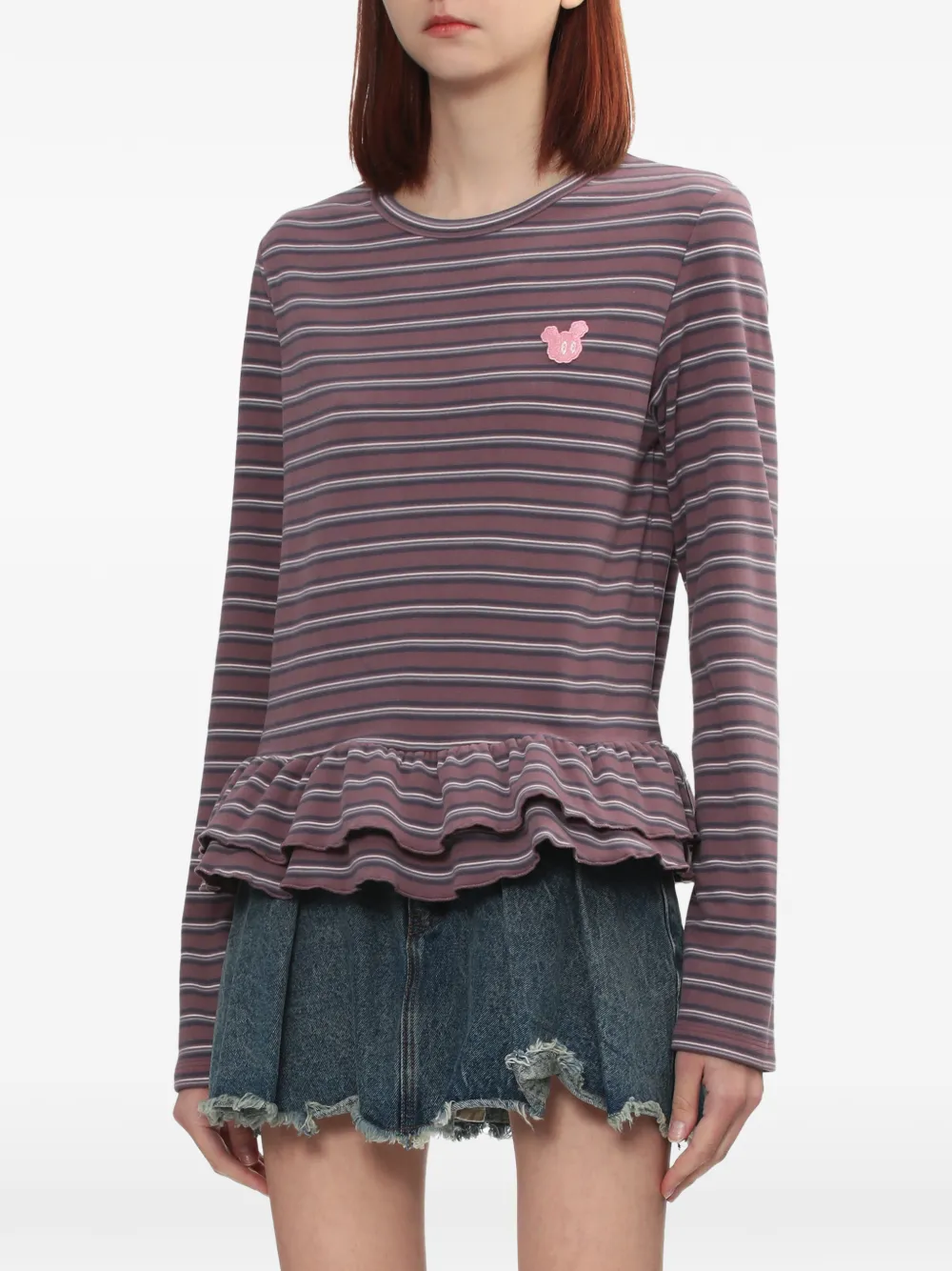  Mini Cream Striped Ruffled T-shirt - Purple 