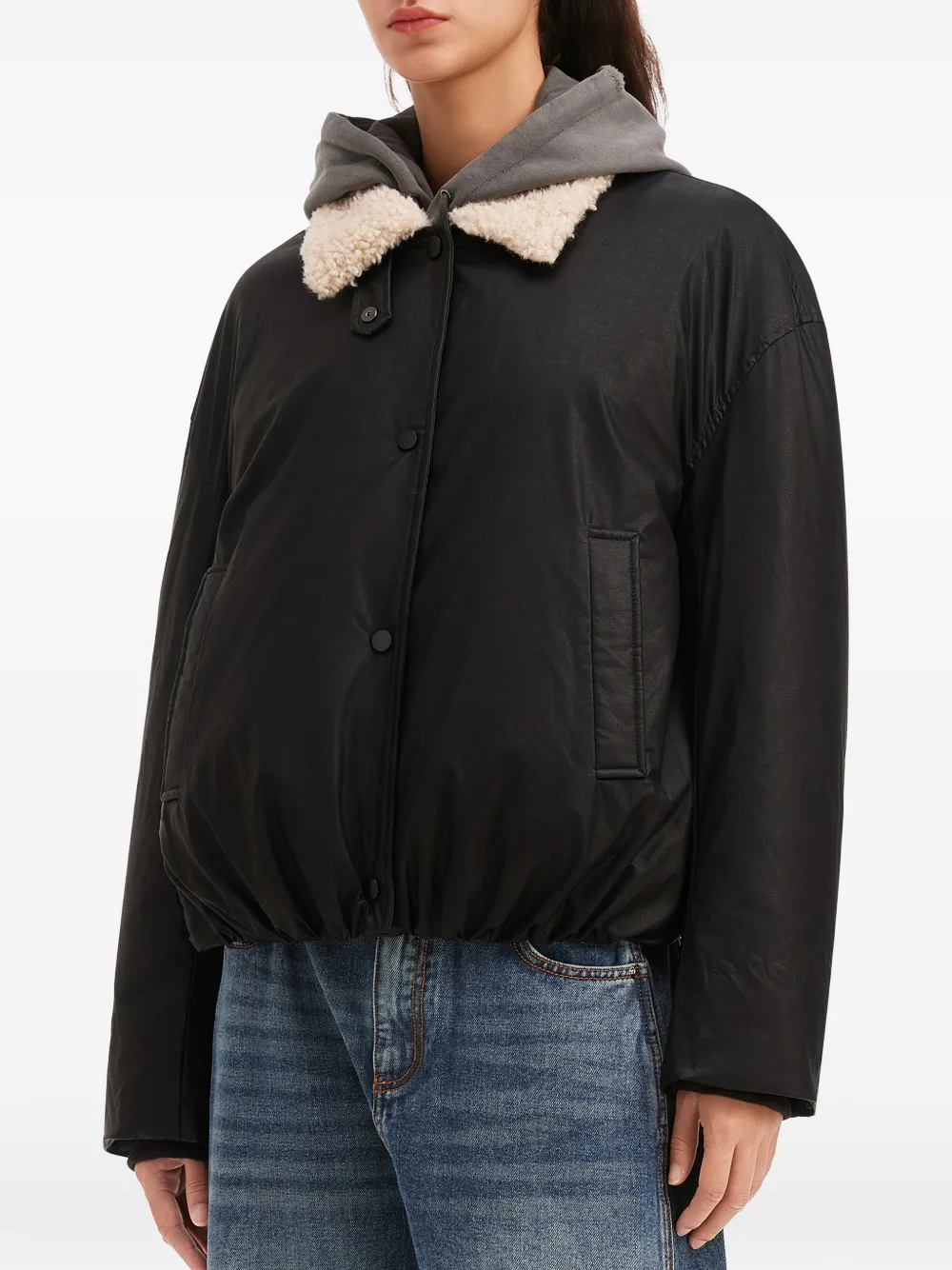  Mini Cream Shearling-collar Buttoned Jacket - Black 