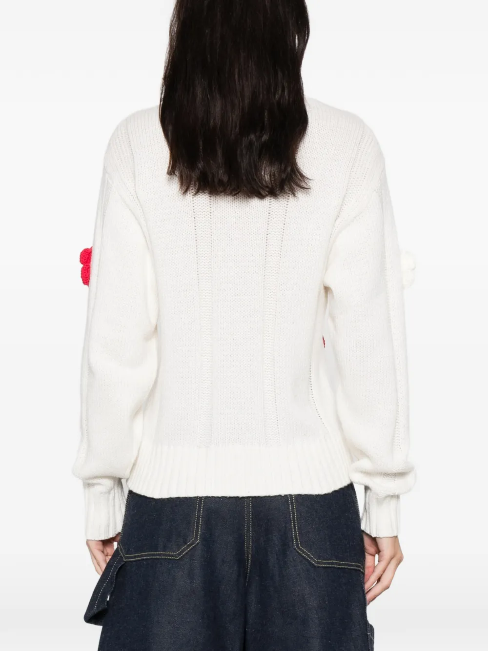 Stine Goya flower-appliqué cable-knit cardigan Wit