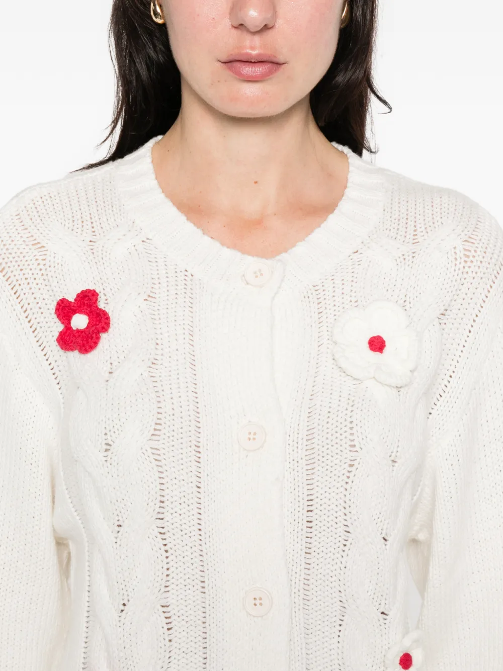 Stine Goya flower-appliqué cable-knit cardigan Wit