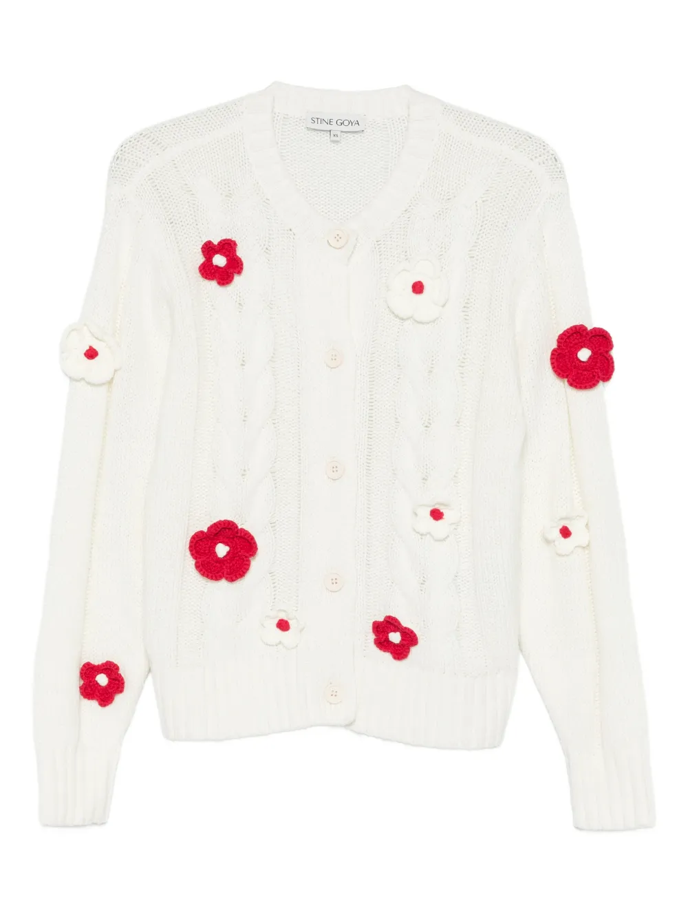 Stine Goya flower-appliqué cable-knit cardigan - ホワイト Stine Goya flower-appliqué cable-knit cardigan - ホワイト