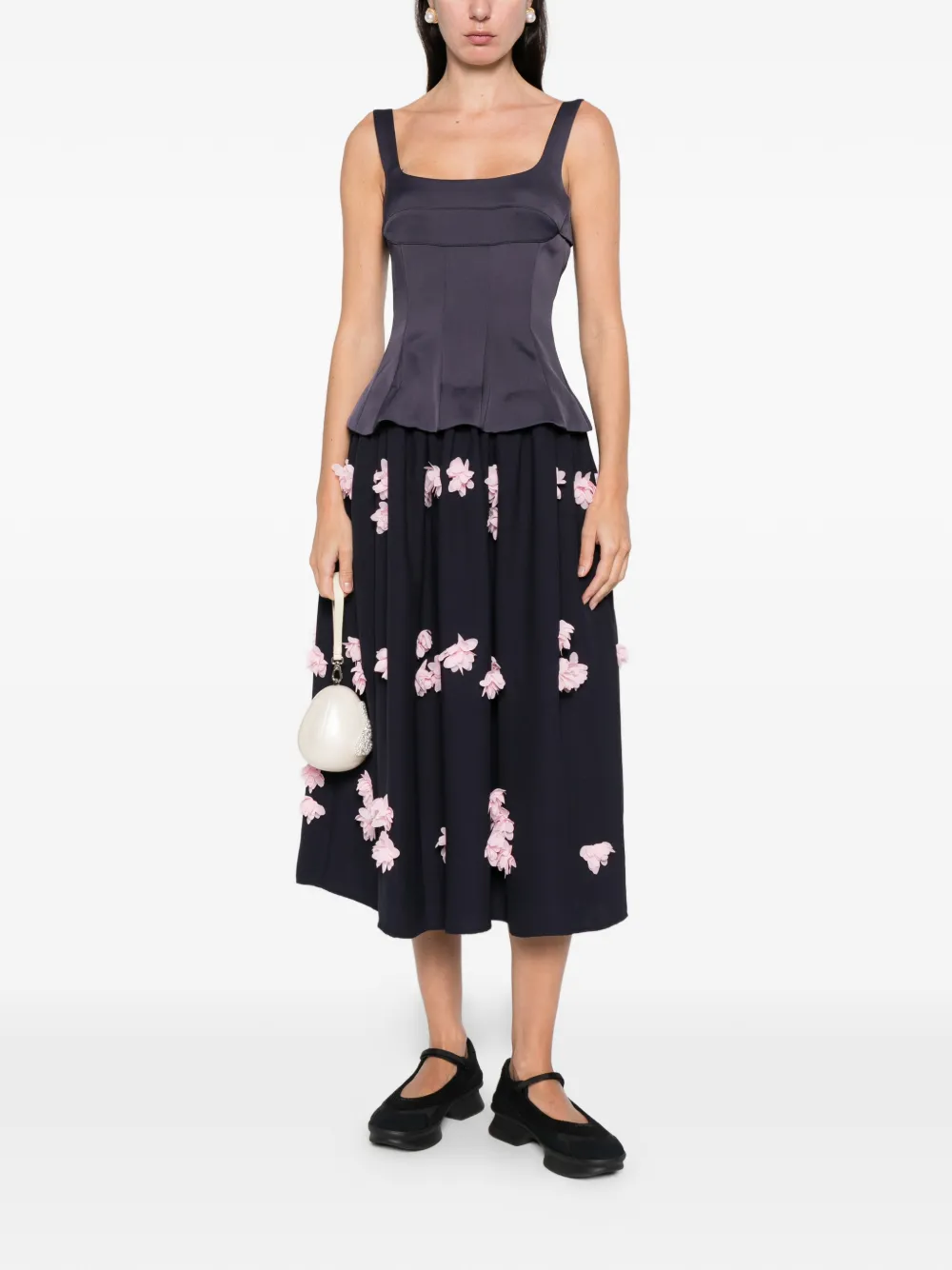 Stine Goya floral-appliqué midi dress - Blauw