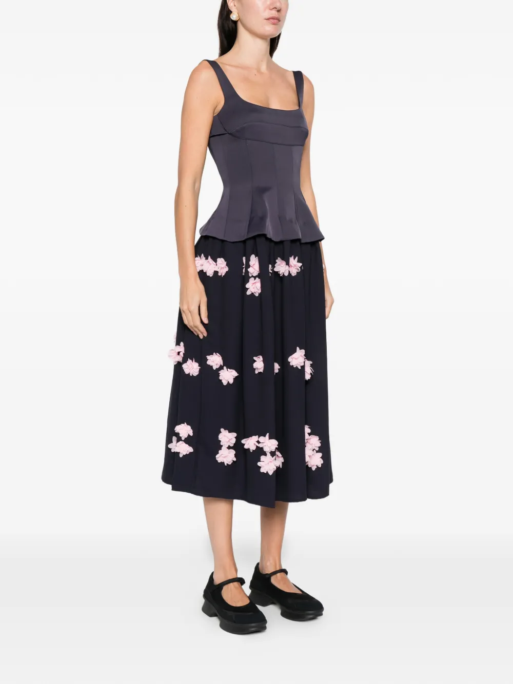 Stine Goya floral-appliqué midi dress Blauw