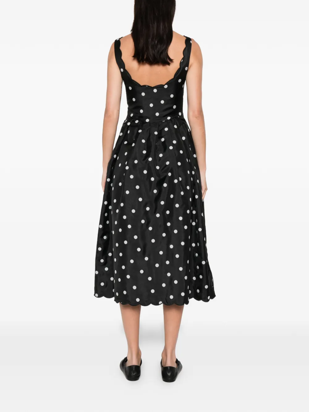 Stine Goya Polka-dot Scalloped Midi Dress In Black