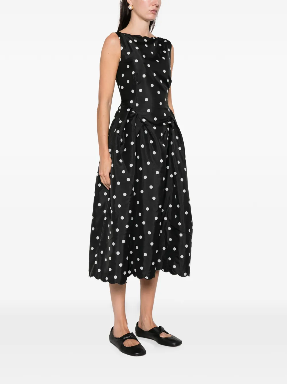 Stine Goya Polka-dot Scalloped Midi Dress In Black
