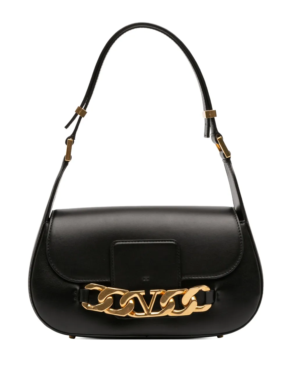 Pre-owned Valentino Garavani 2018-2025 Medium Leather Vlogo Chain Shoulder Bag In Black