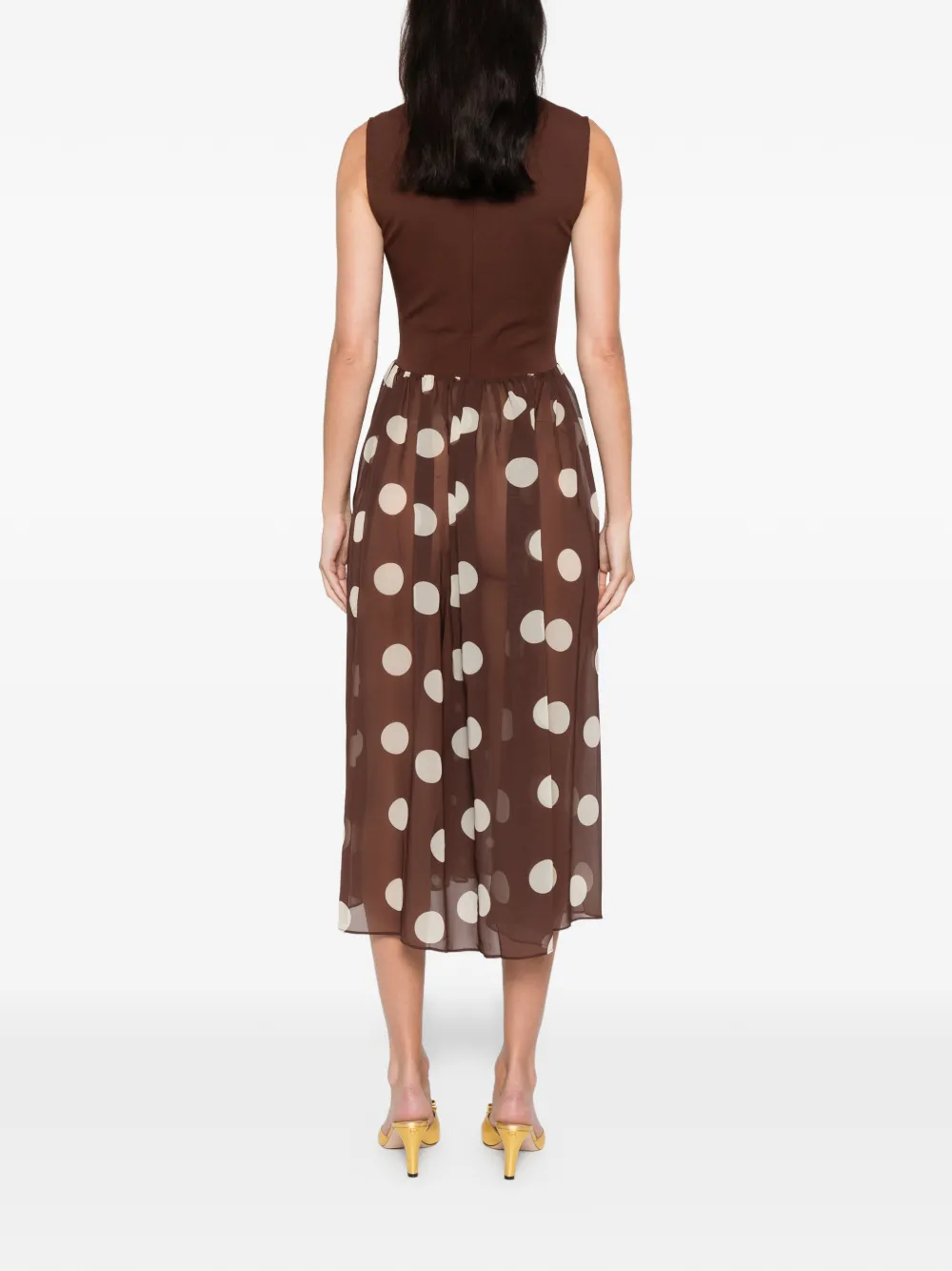 Stine Goya Polka-dot High-neck Midi Dress In Brown