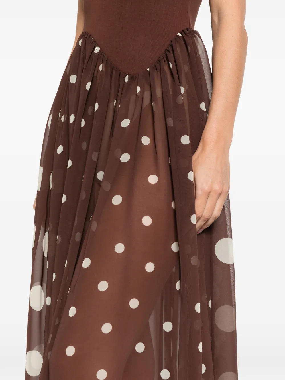 Stine Goya Polka-dot High-neck Midi Dress In Brown