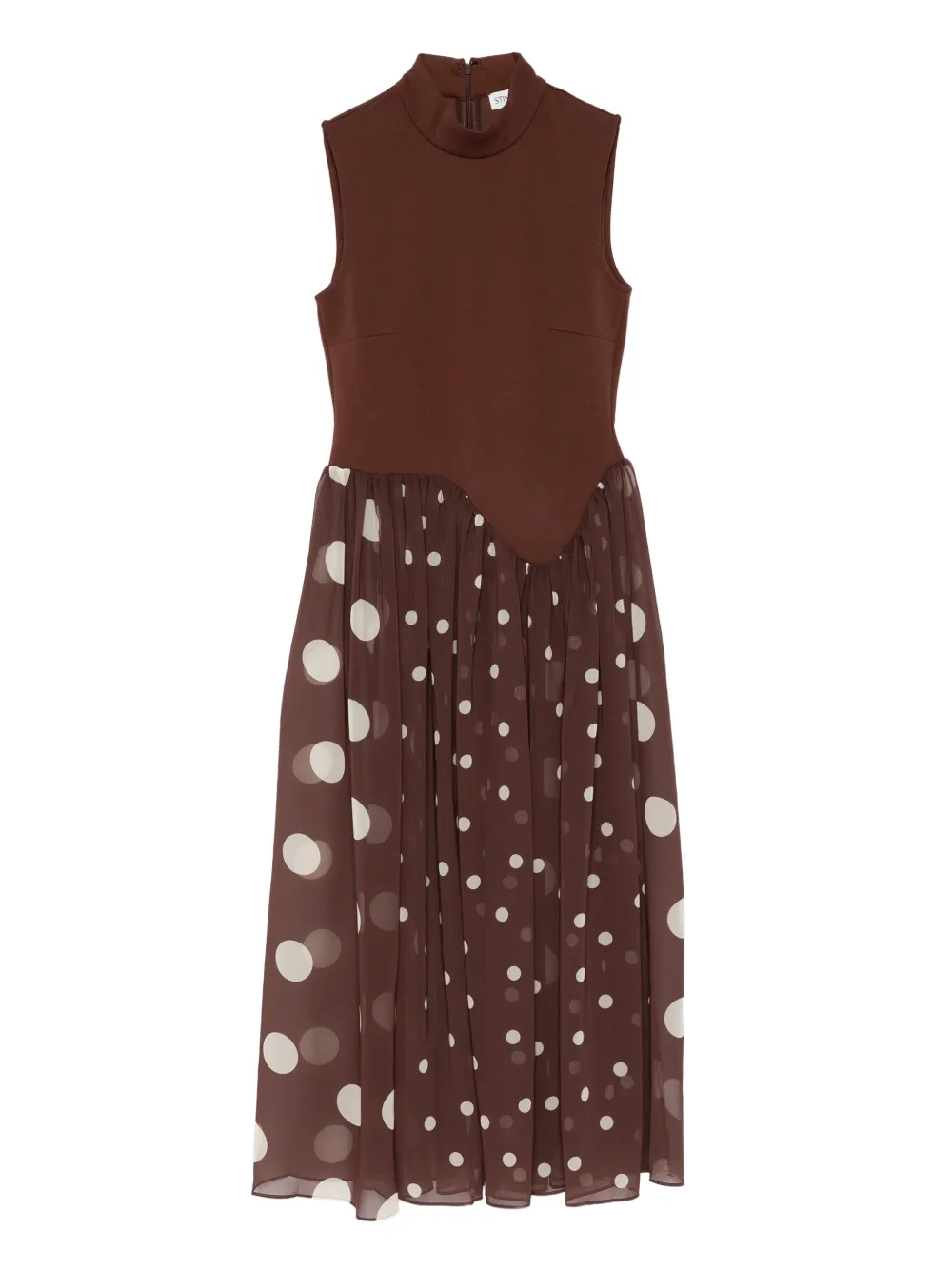 Stine Goya Polka-dot High-neck Midi Dress In Brown