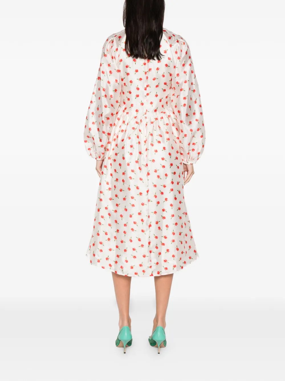 Stine Goya floral long-sleeve midi dress Beige