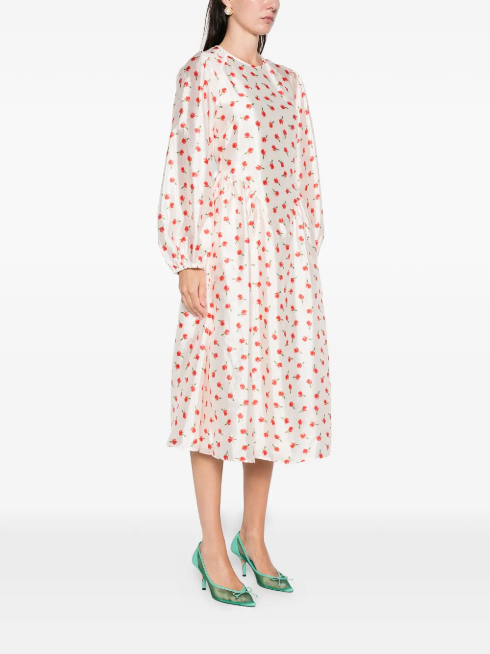 Stine Goya floral long-sleeve midi dress Beige