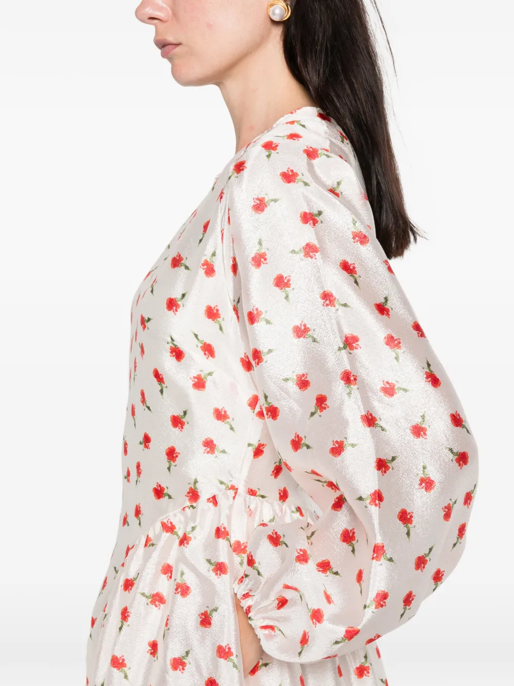 Stine Goya floral long-sleeve midi dress Beige