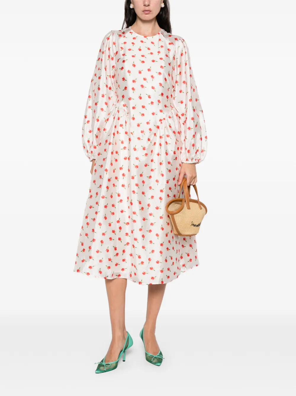 Stine Goya floral long-sleeve midi dress - Beige