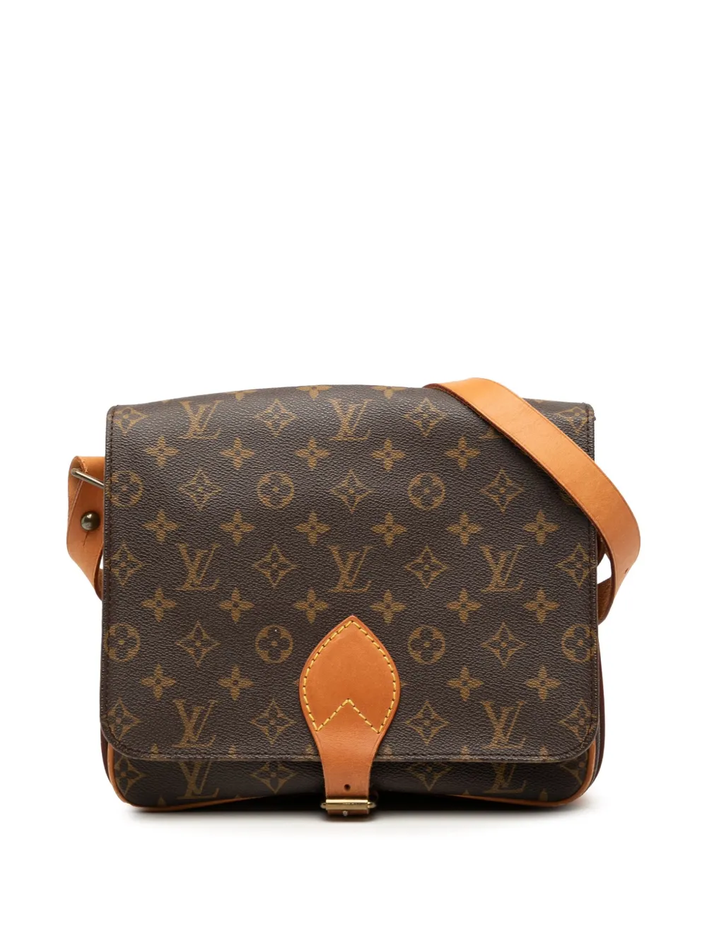 Pre-owned Louis Vuitton 1988 Monogram Cartouchiere Gm Crossbody Bag In Brown