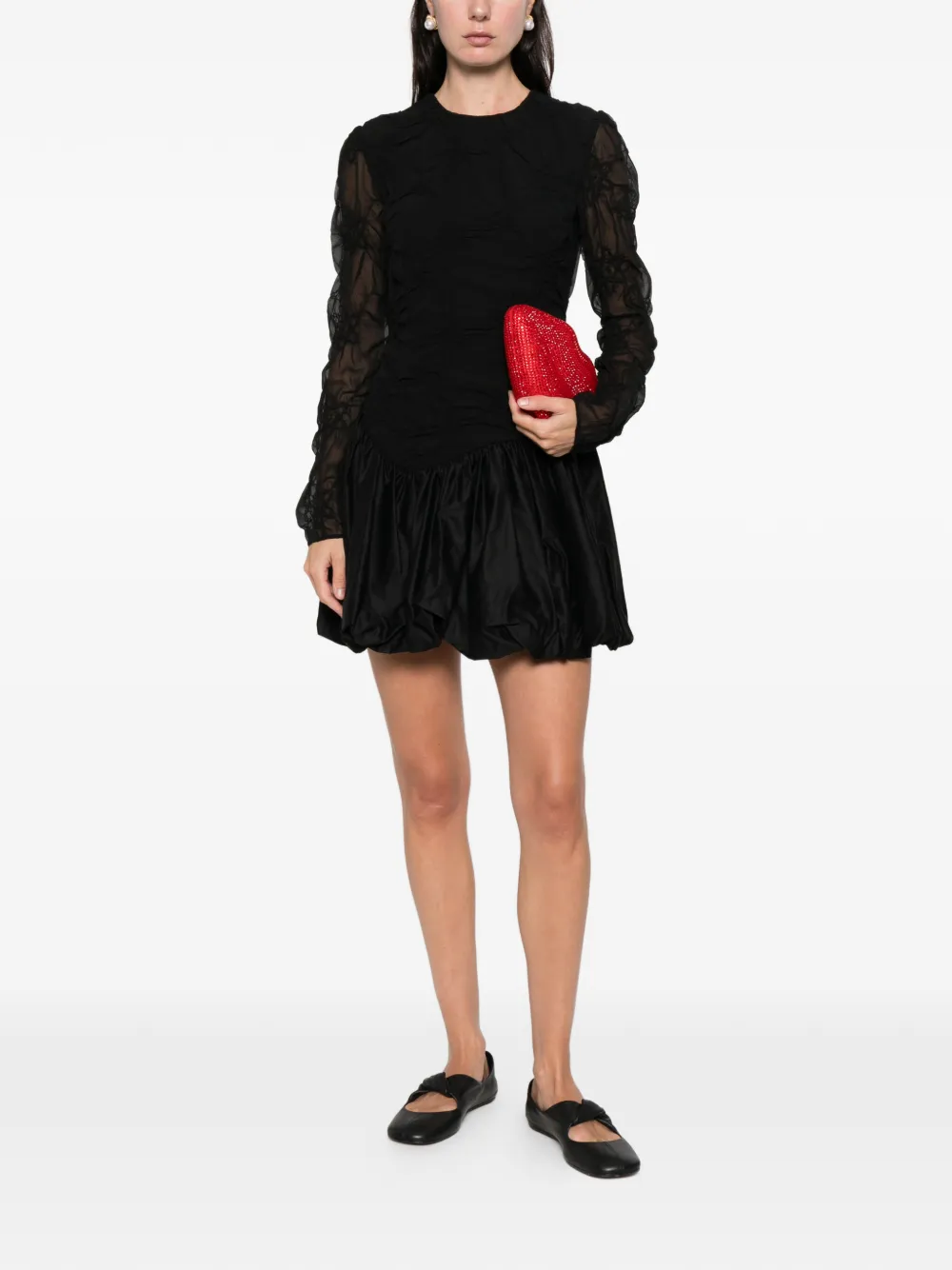 Stine Goya smocked-flowers mini dress - Zwart