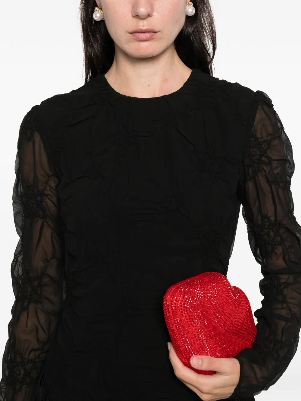 Stine Goya smocked-flowers mini dress Zwart