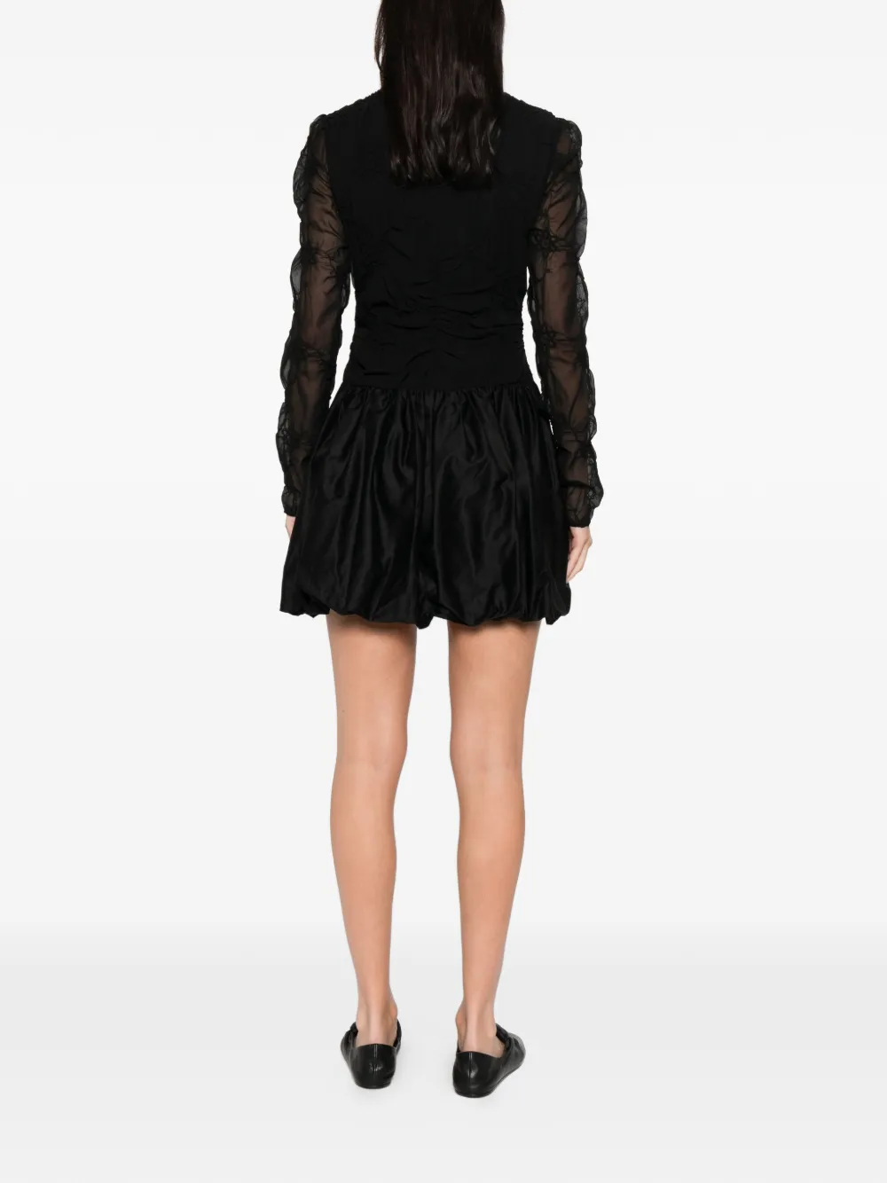 Stine Goya smocked-flowers mini dress Zwart