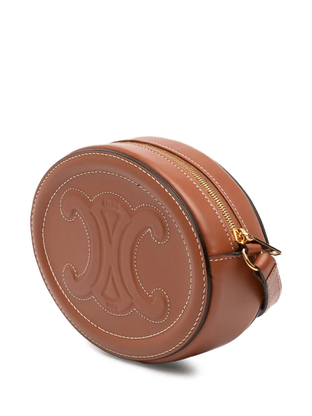 CELINE Pre-owned 2021 Small Calfskin Cuir Triomphe Oval Crossbody Bag In Brown