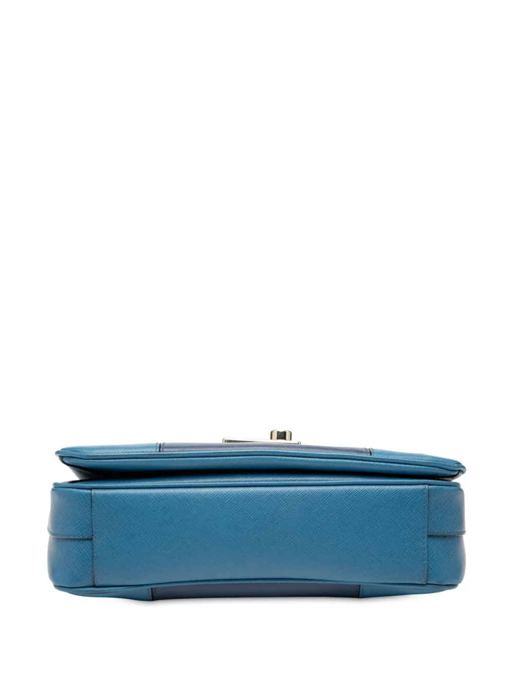 Pre-owned Prada 2013-2025 Bicolor Saffiano Sound Lock Top Handle Bag Satchel In Blue