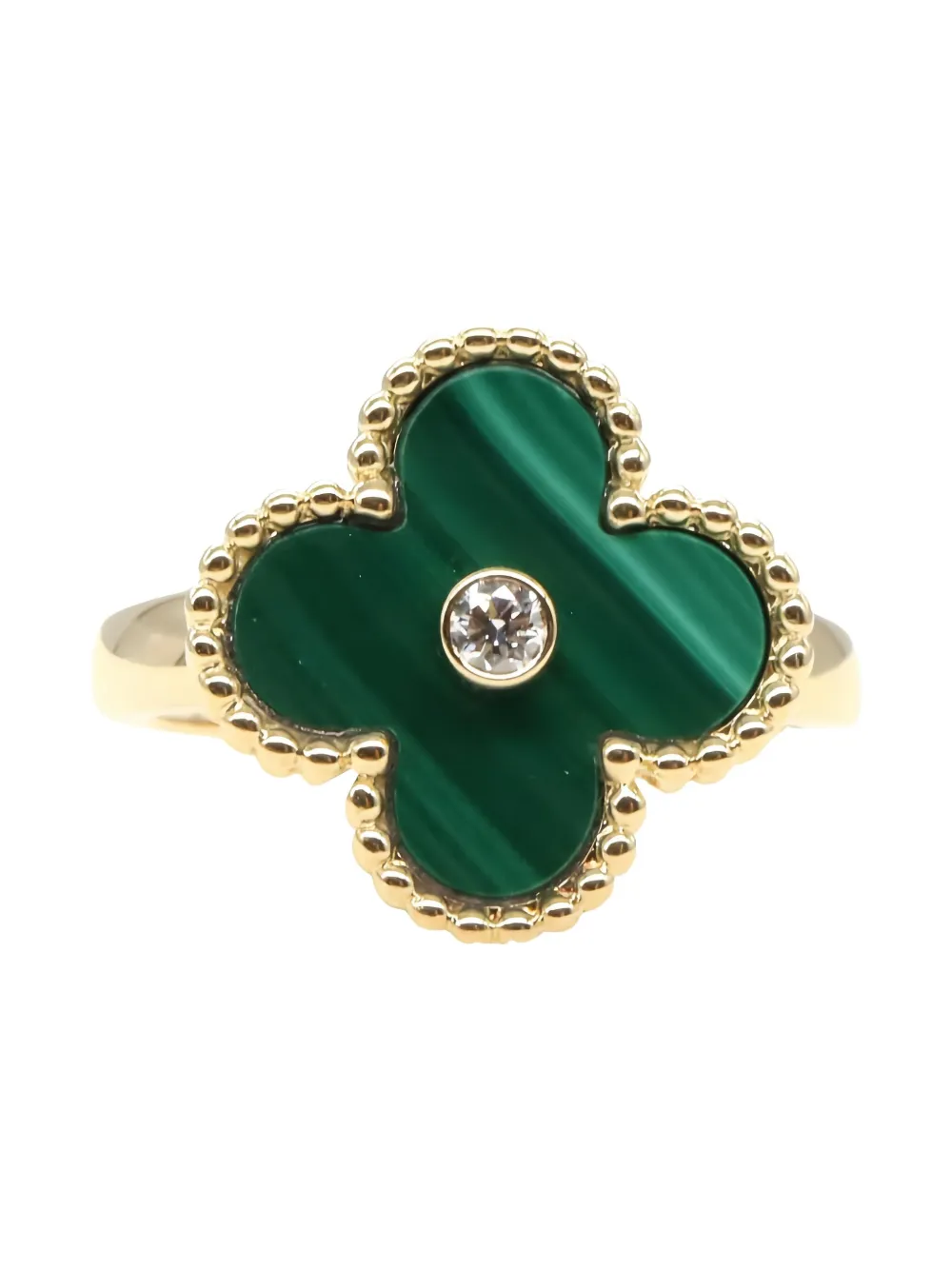 Pre-owned Van Cleef & Arpels 2010s 18k Yellow Gold Alhambra Diamond And Malachite Ring