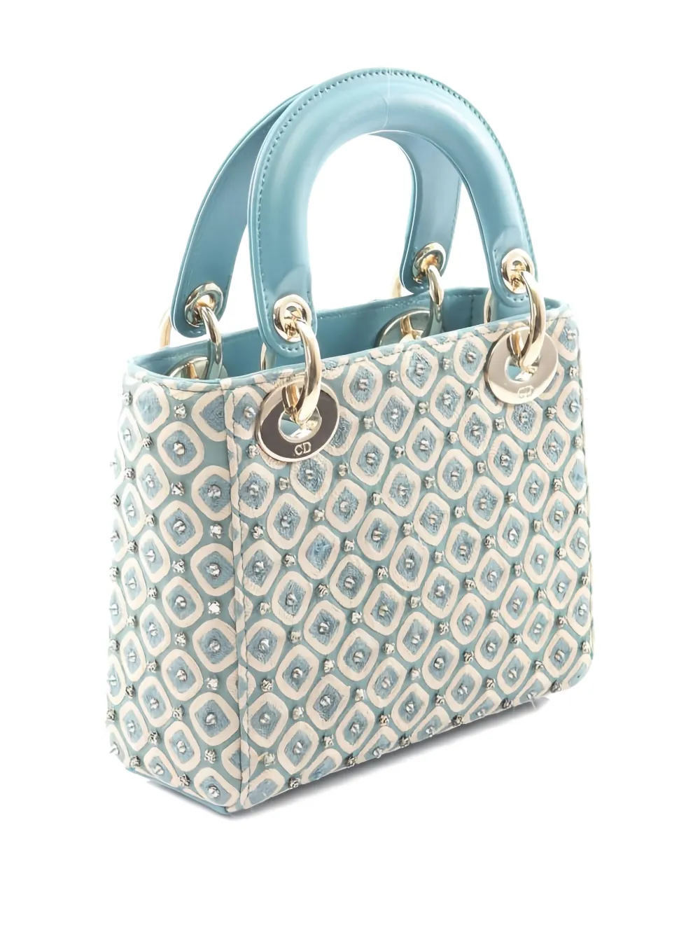 DIOR Pre-owned 2010s Mini Lady Embellished-rhinestone Pattern Tote Bag In Blue