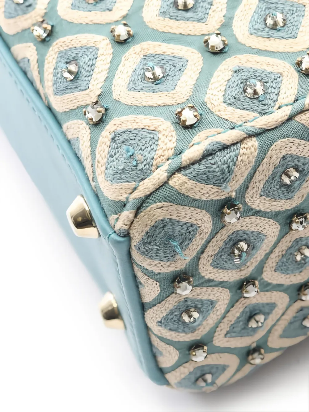 DIOR Pre-owned 2010s Mini Lady Embellished-rhinestone Pattern Tote Bag In Blue