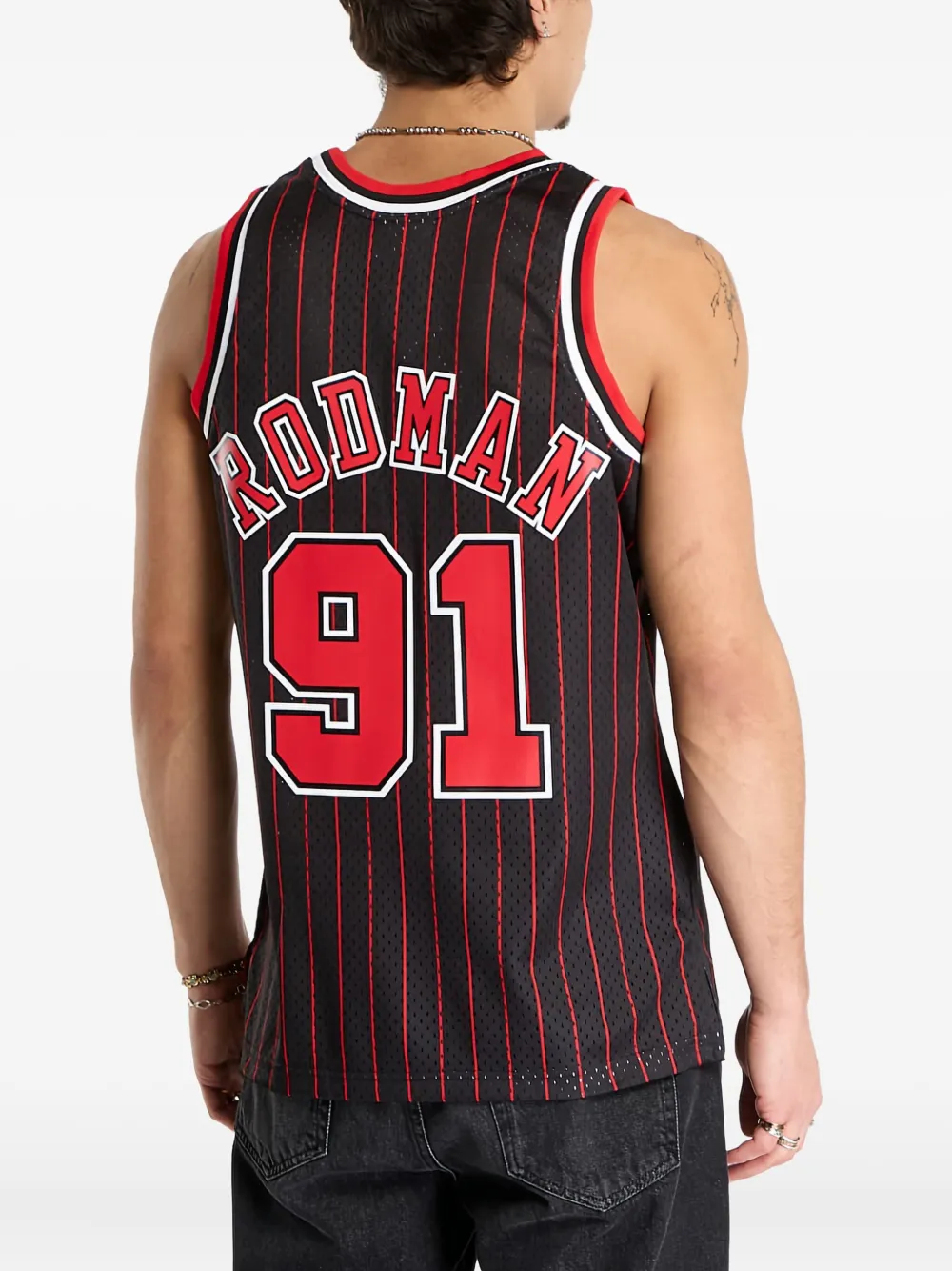 Mitchell & Ness 1995-96 Nba Chicago Bulls Swingman Dennis Rodman Striped Tank Top In Black