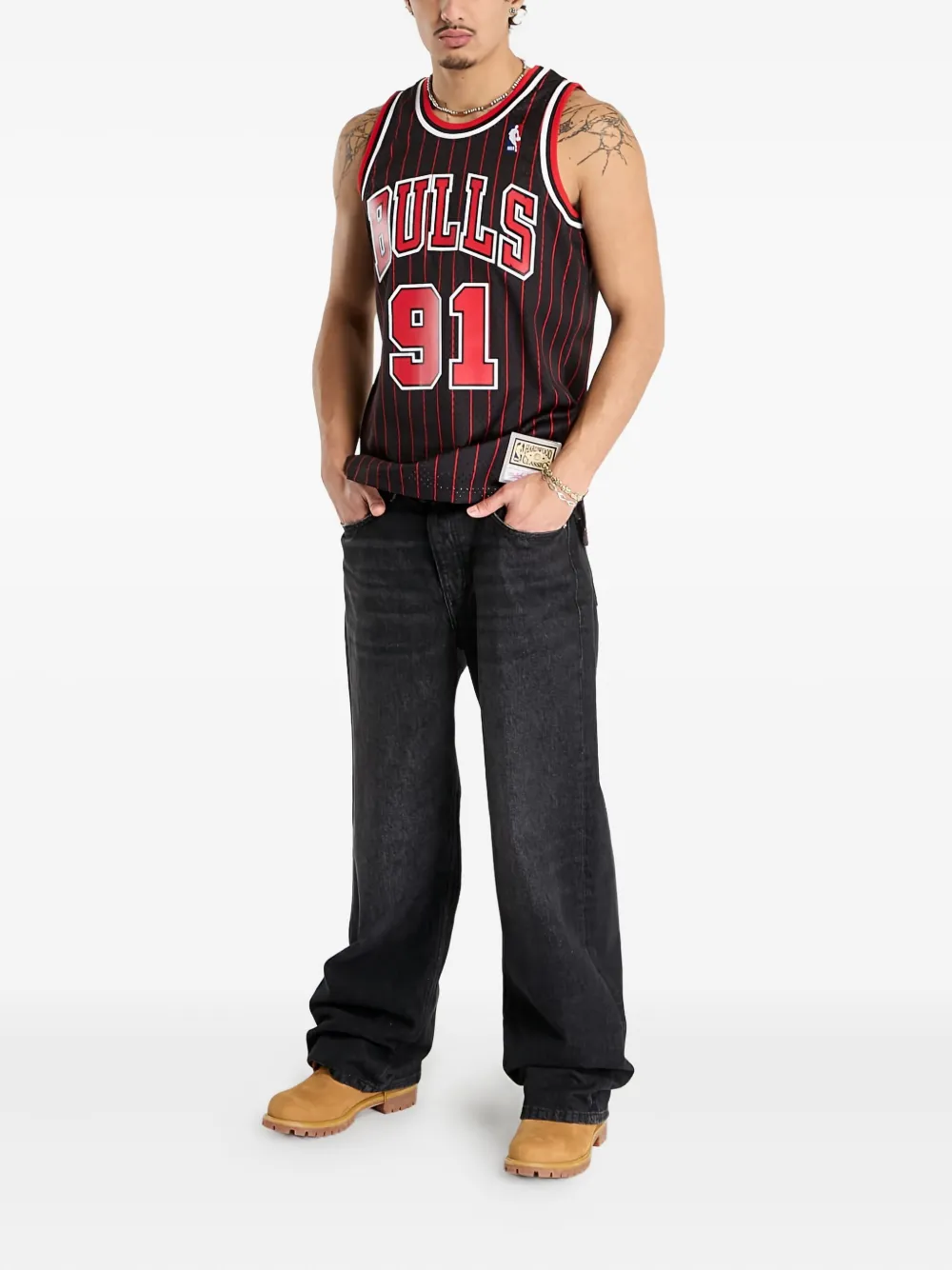 Mitchell & Ness 1995-96 NBA Chicago Bulls Swingman Dennis Rodman striped tank top - Zwart