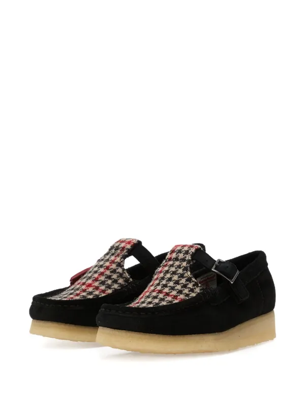 Clarks Originals T-Bar Houndstooth Wallabee Trainers | Black
