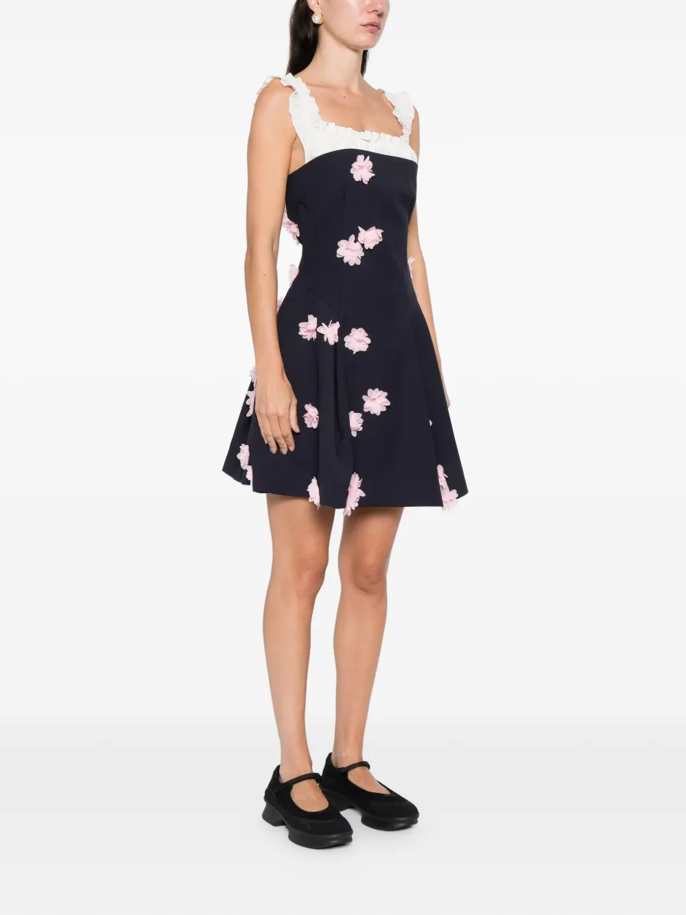 Stine Goya Ruffled Floral Mini Dress In Black