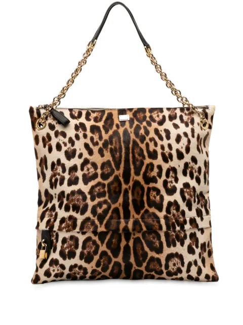 Dolce & Gabbana Pre-Owned 2000-2025 Pony Hair Leopard Print Chain tote bag