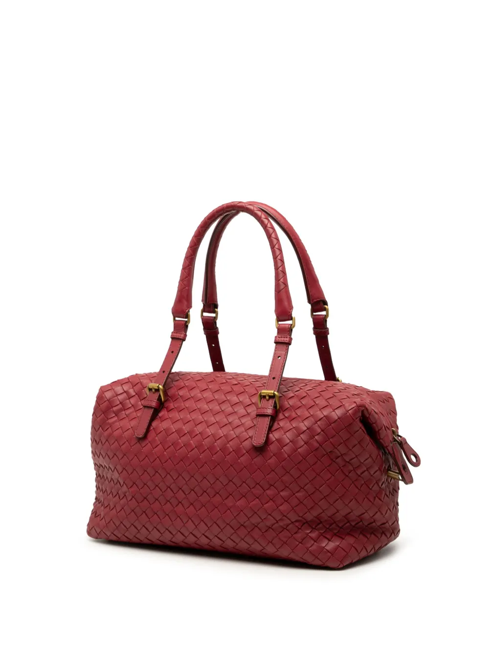 Pre-owned Bottega Veneta 2012-2025 Nappa Intrecciato Boston Bag In Red