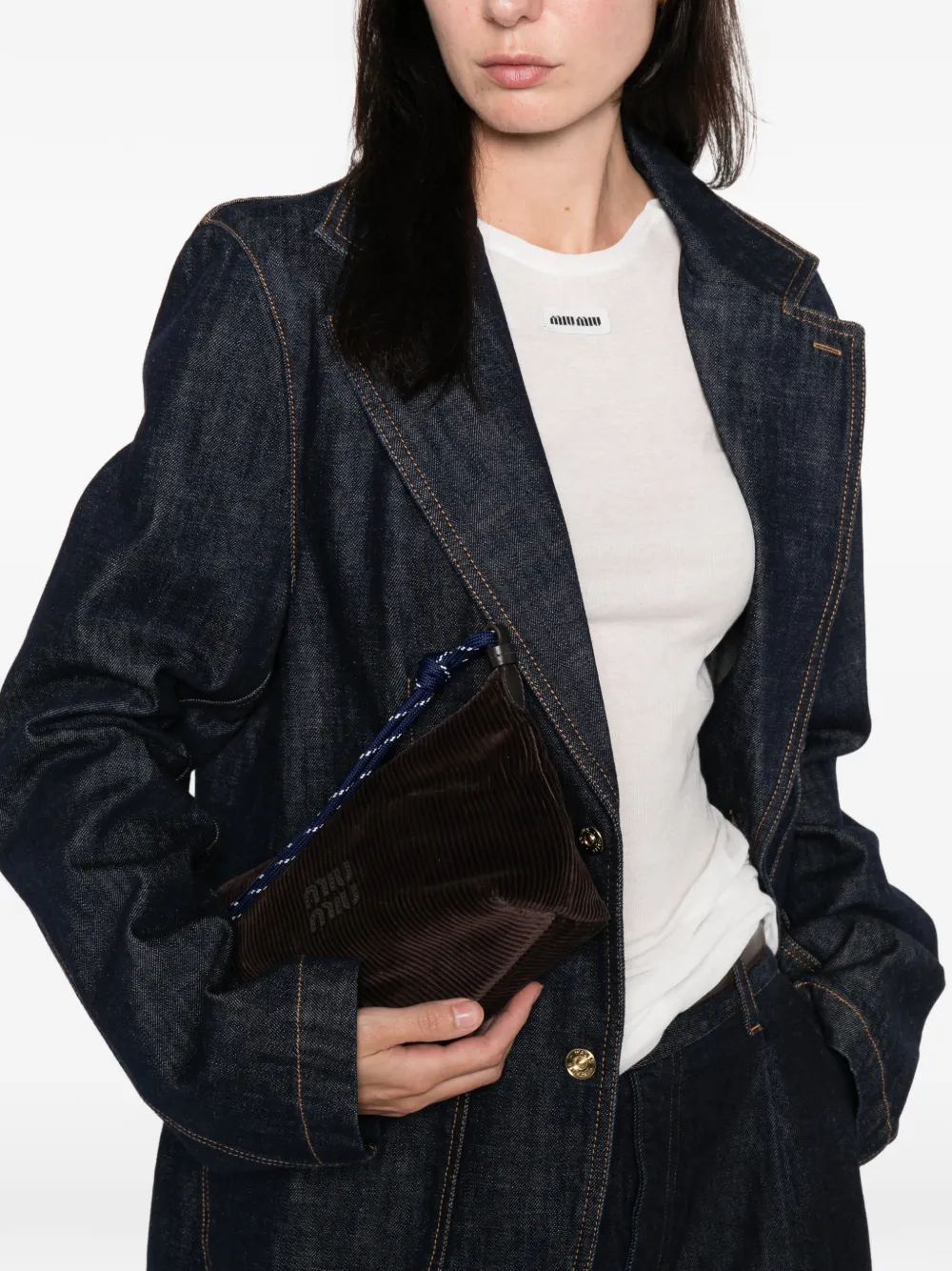 Miu Miu corduroy logo shoulder bag - Bruin