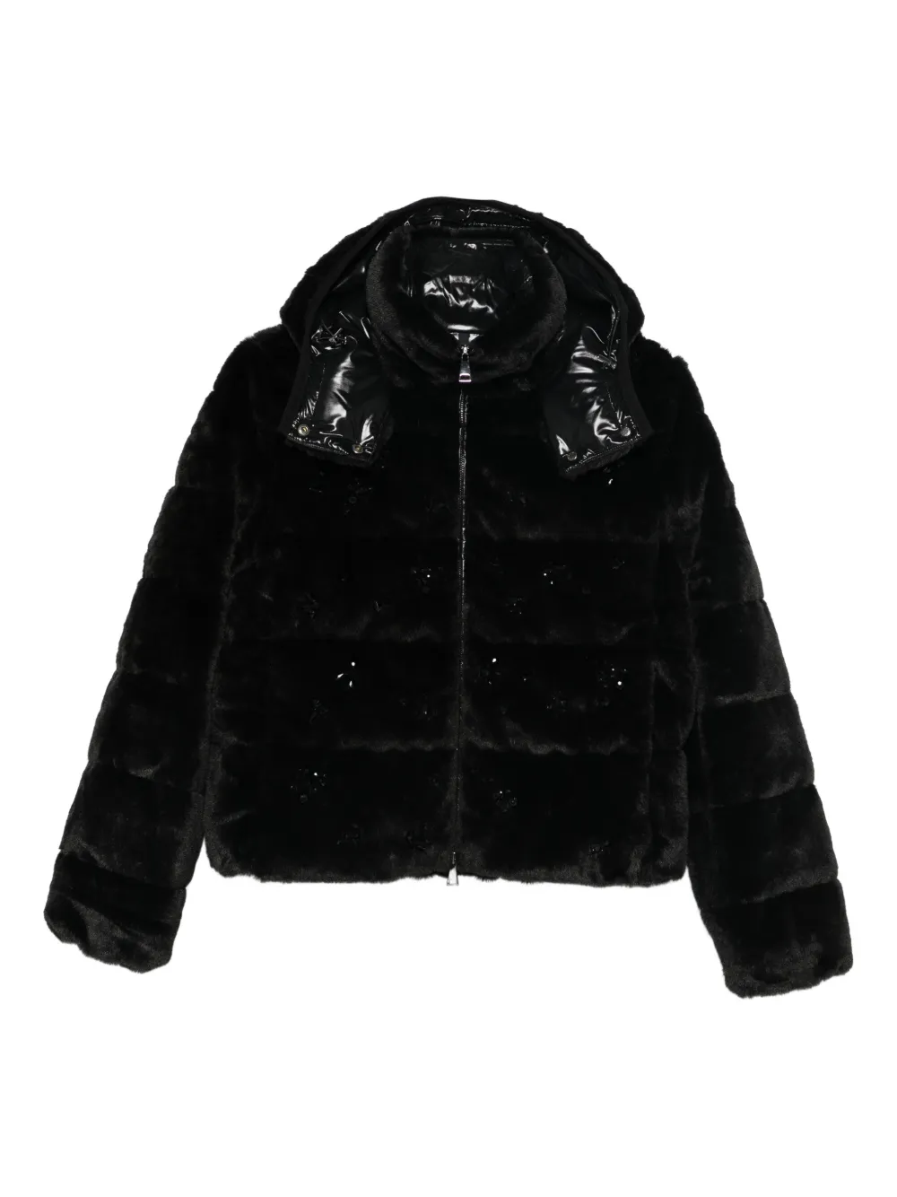 Moncler Andronne Sequin-embroidered Hooded Short Down Jacket In Black