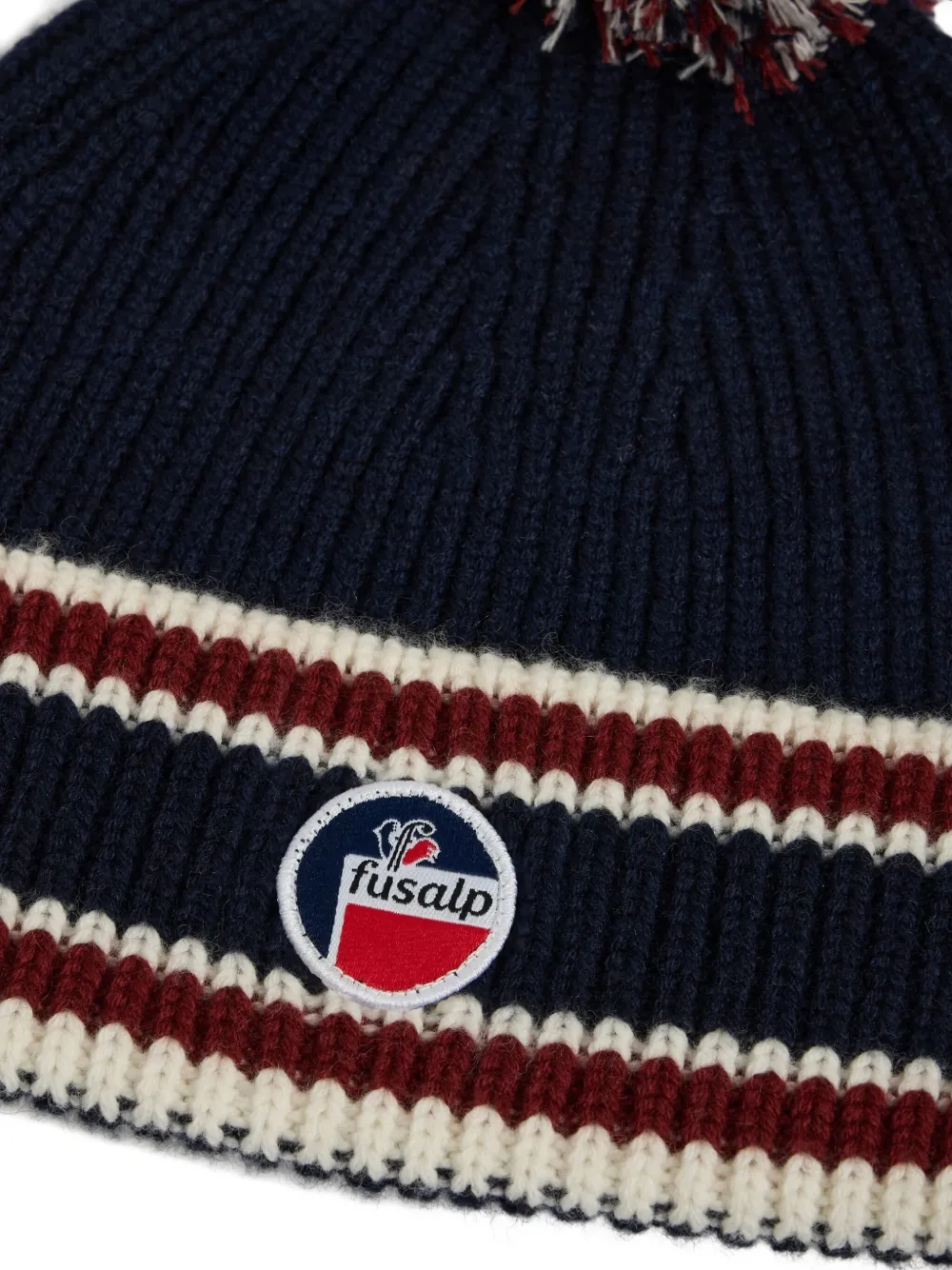 Fusalp Bonnet striped pompom beanie hat - Blauw