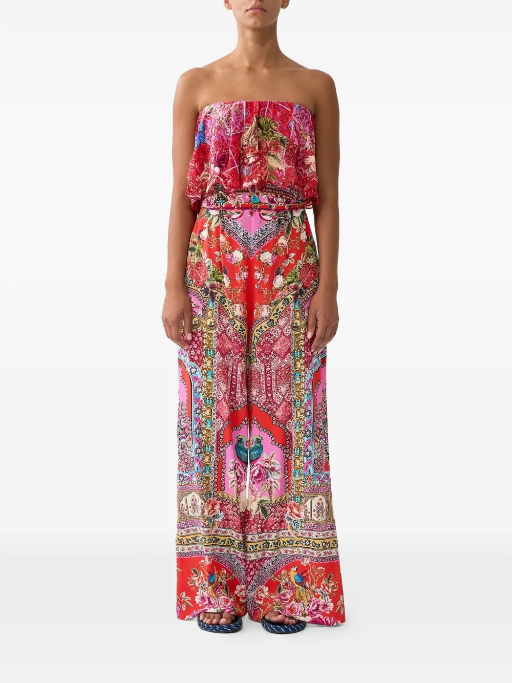 Camilla Strapless Frill Jumpsuit In Red