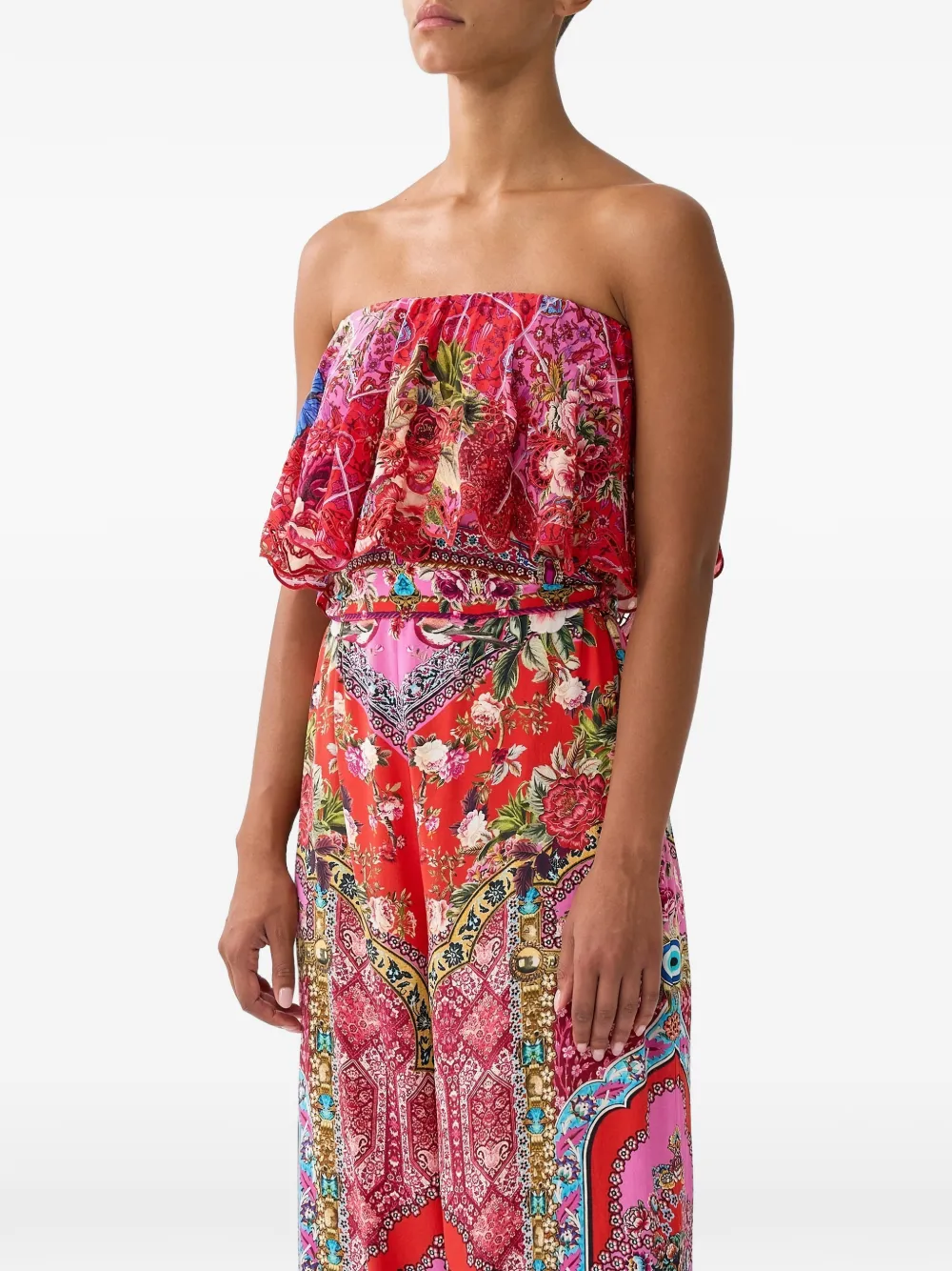 Camilla Strapless Frill Jumpsuit In Red