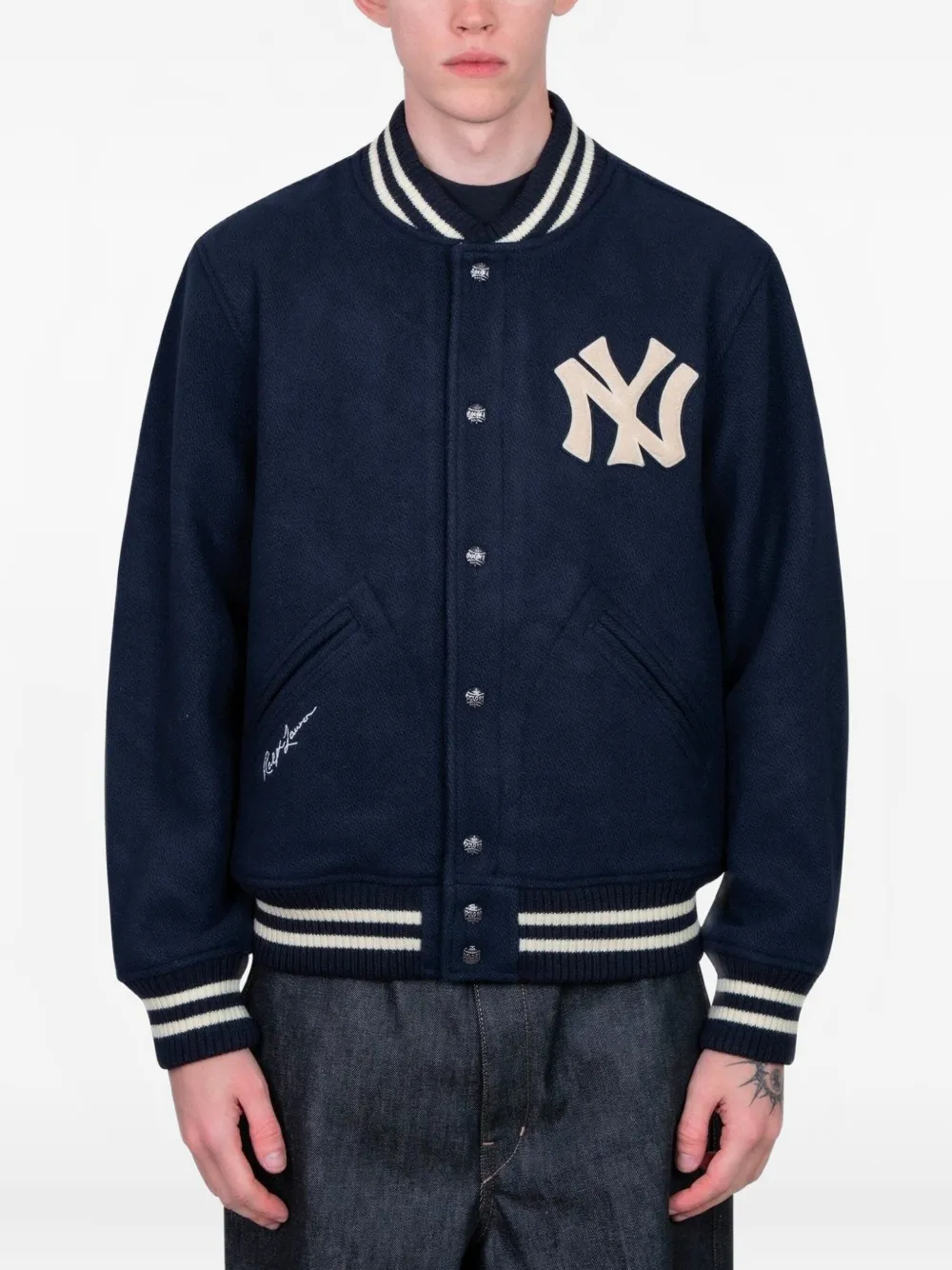 Polo Ralph Lauren logo yankees bomber jacket - ブルー Polo Ralph Lauren logo yankees bomber jacket - ブルー