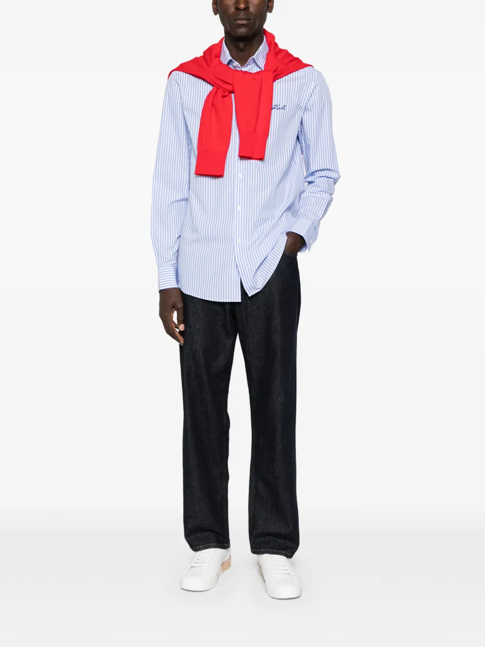 Karl Lagerfeld striped modern fit shirt - Blauw