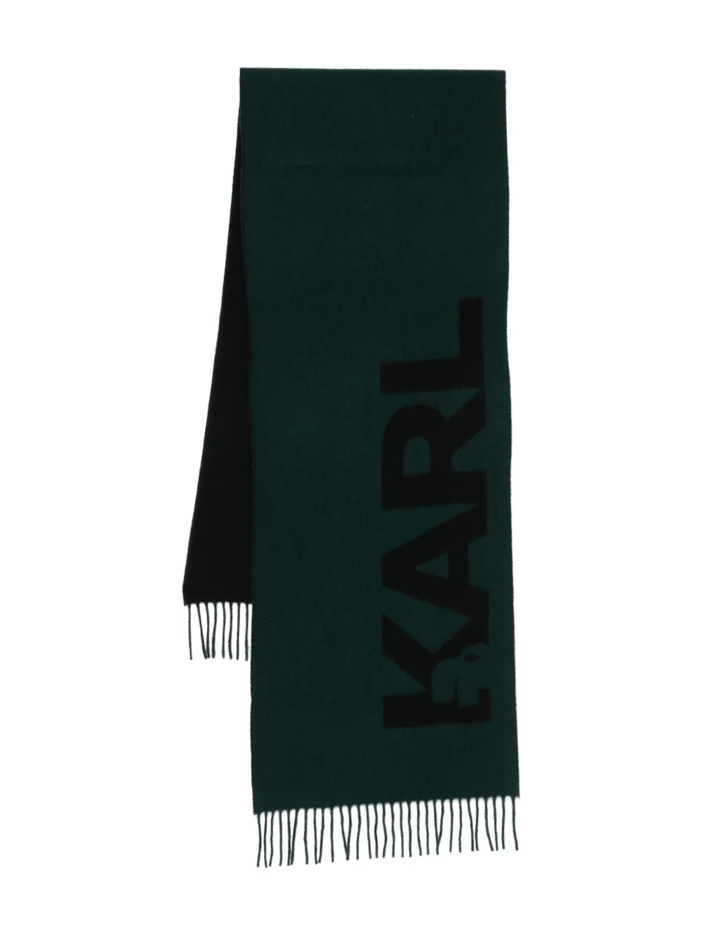 Karl Lagerfeld Fringed Logo-detal Scarf In Green