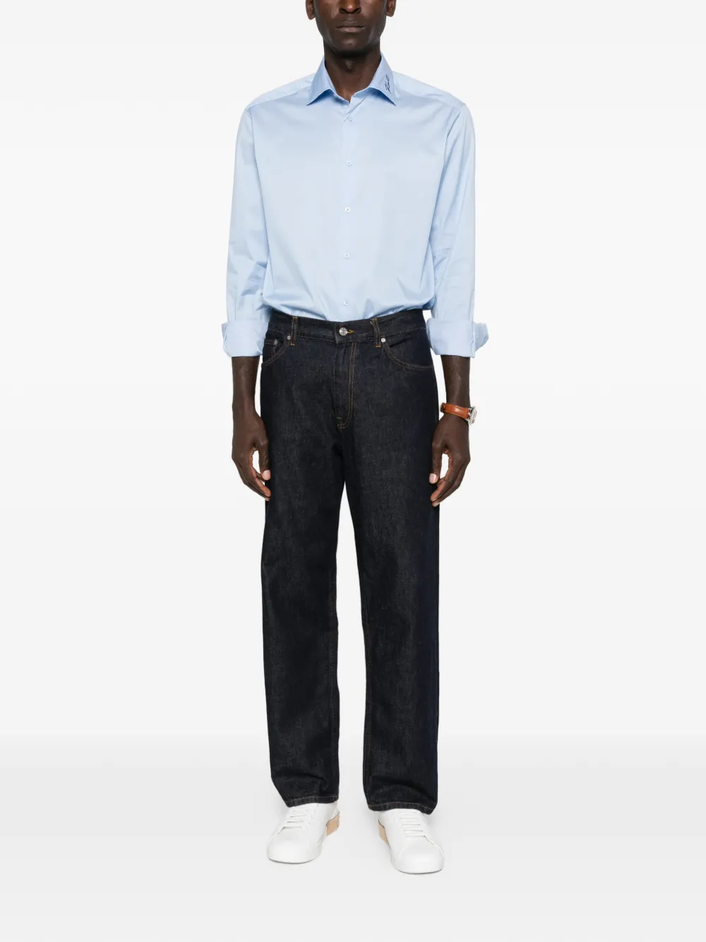 Karl Lagerfeld logo-embroidered shirt - Blauw