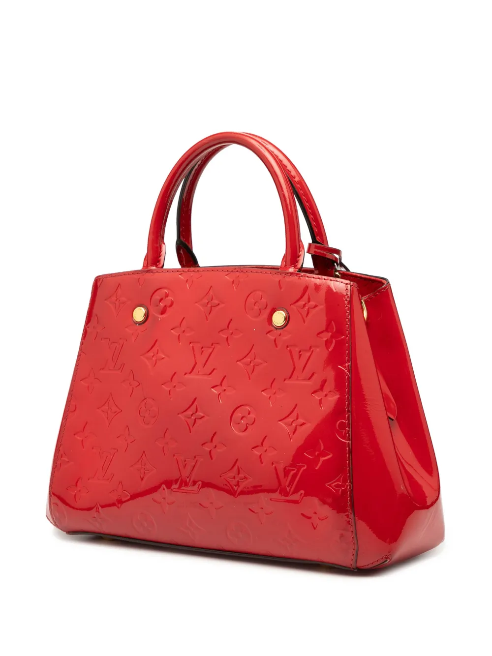 Pre-owned Louis Vuitton 2015 Monogram Vernis Montaigne Bb Satchel In Red