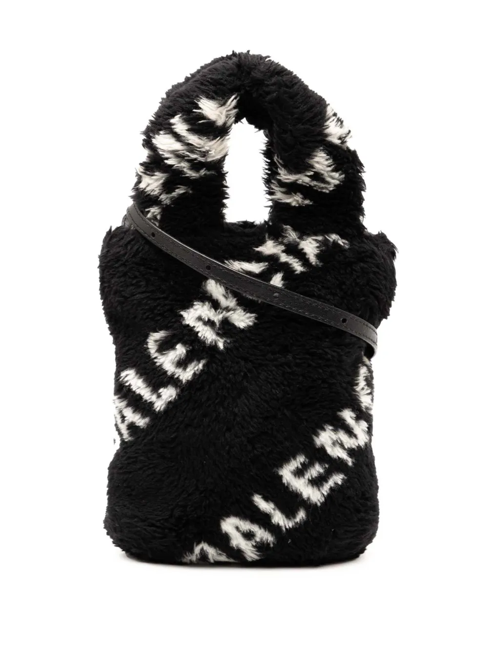 Pre-owned Balenciaga 2005-2025 Faux Fur Logo Everyday Phone Holder Satchel In Black