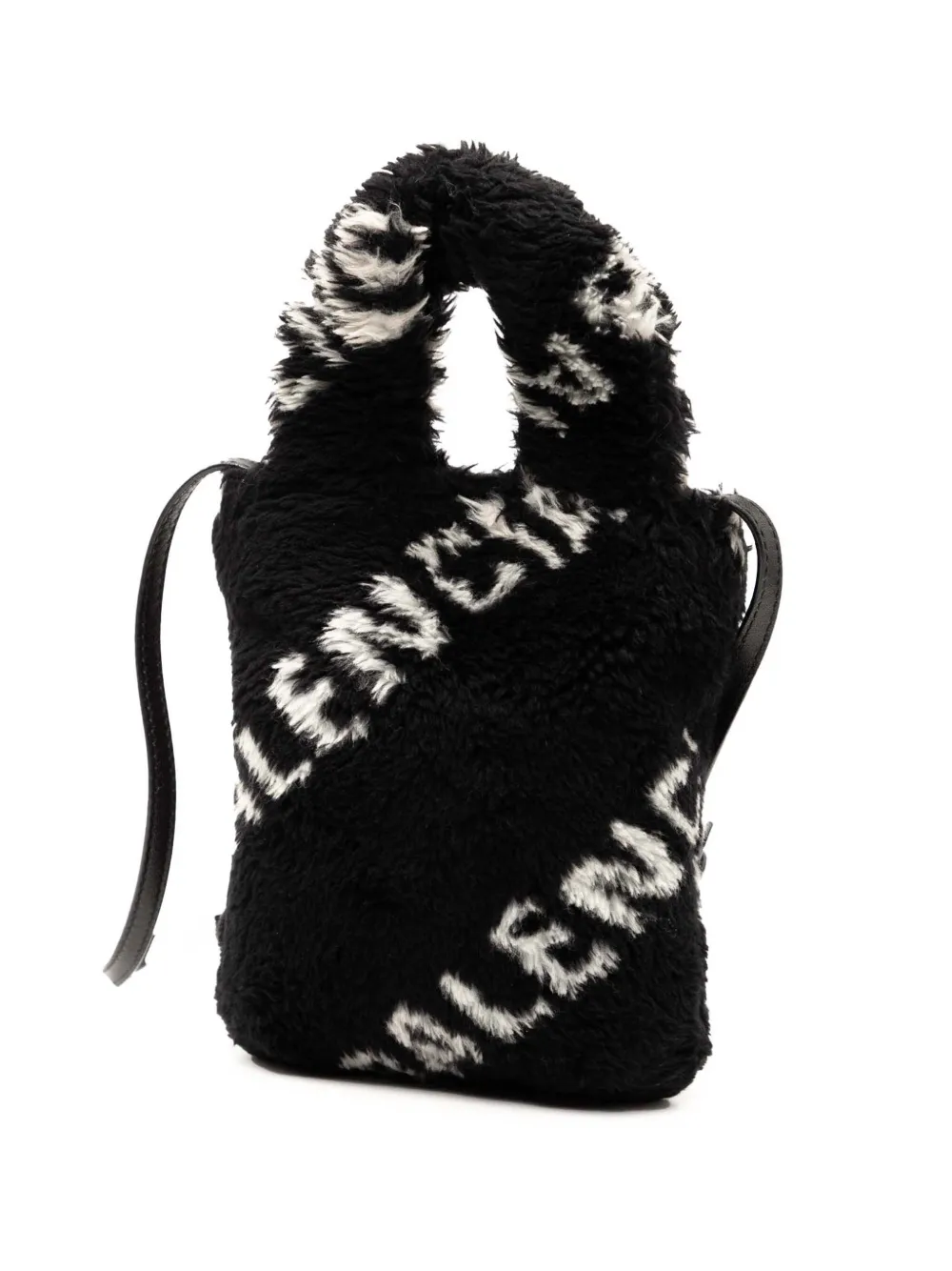 Pre-owned Balenciaga 2005-2025 Faux Fur Logo Everyday Phone Holder Satchel In Black