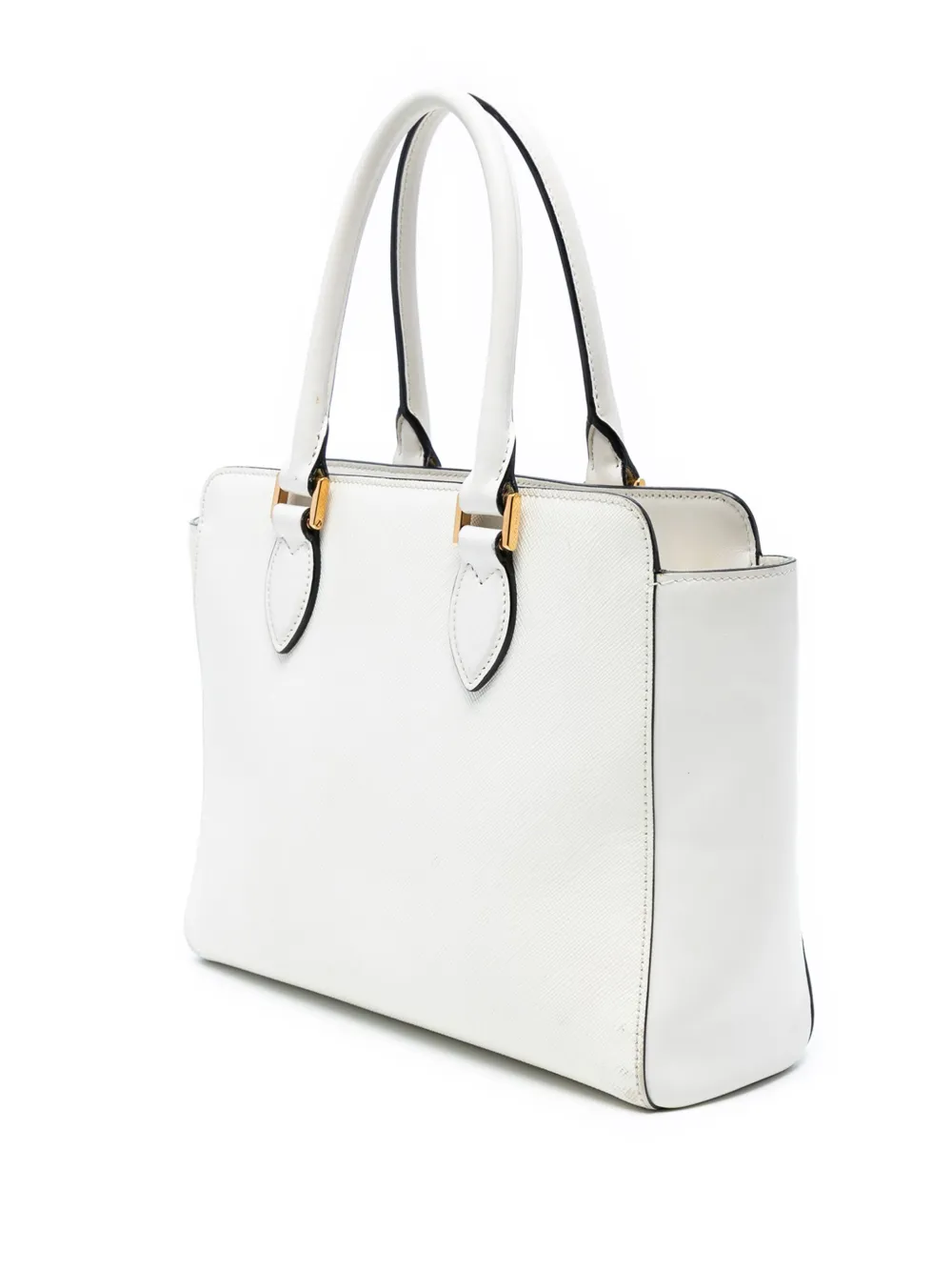 Pre-owned Prada 2000-2025 Soft Calf Trimmed Saffiano Lux Open Convertible Tote Satchel In White