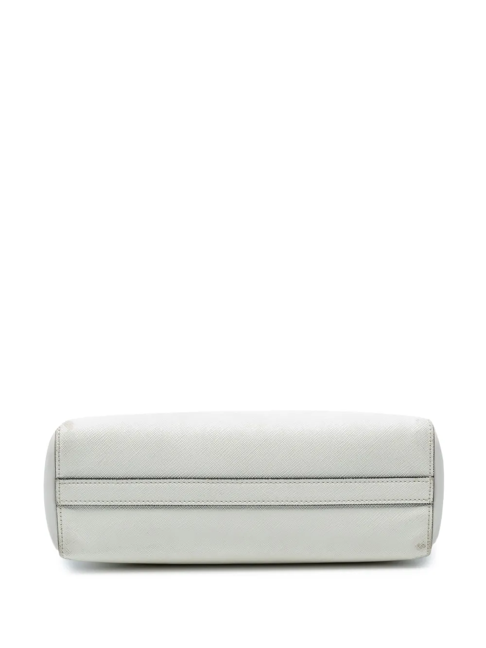 Pre-owned Prada 2000-2025 Soft Calf Trimmed Saffiano Lux Open Convertible Tote Satchel In White