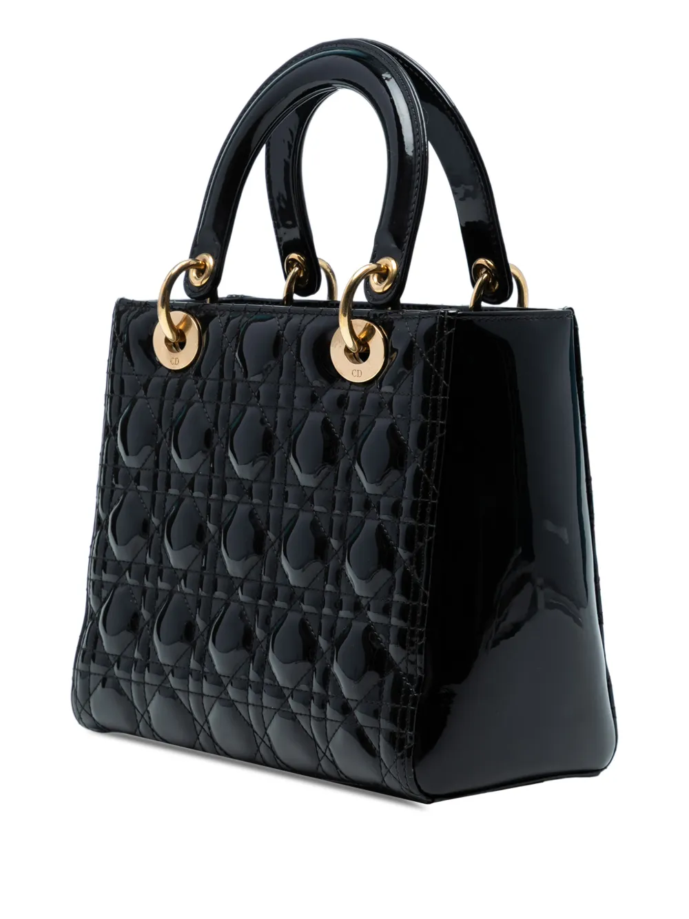 DIOR Pre-owned 2018 Medium Patent Cannage Lady Satchel In Black