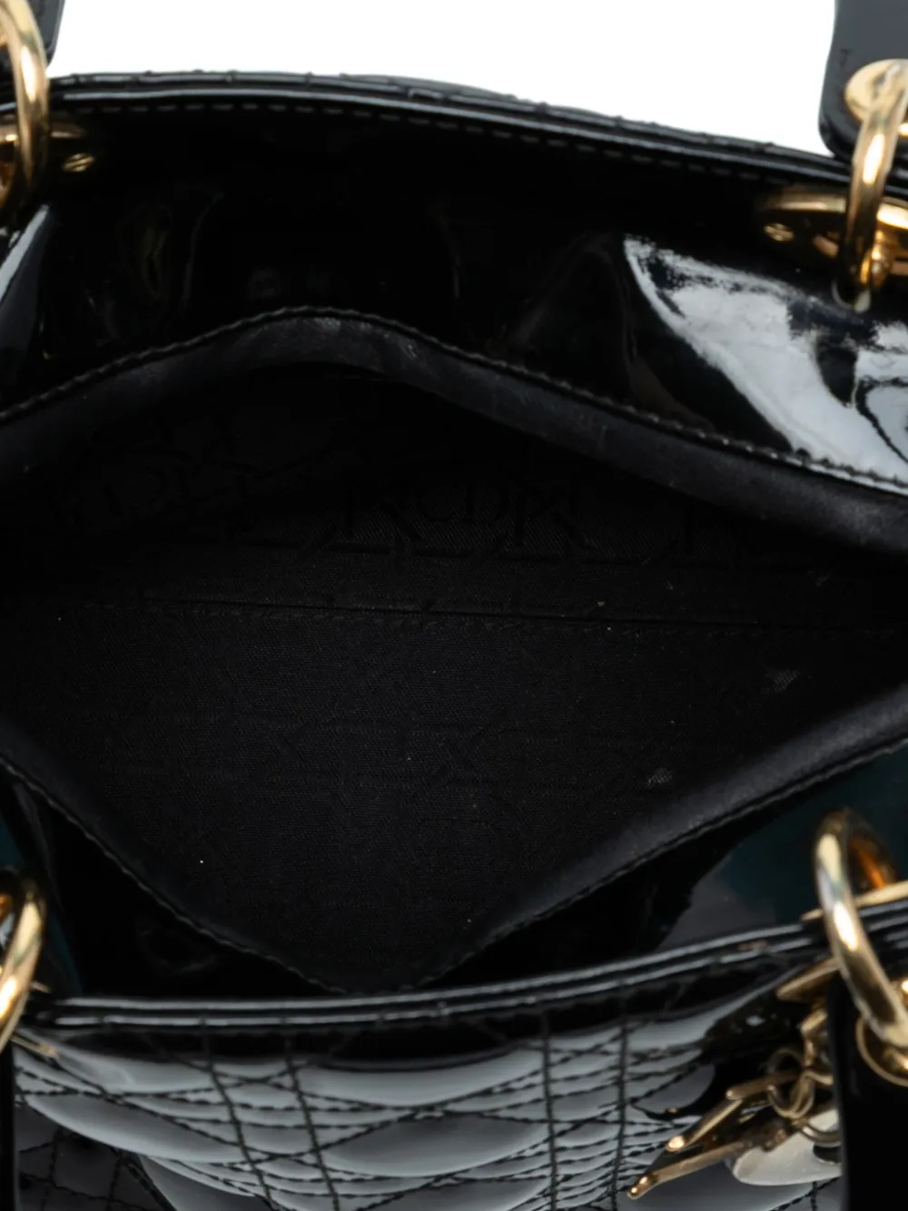 DIOR Pre-owned 2018 Medium Patent Cannage Lady Satchel In Black