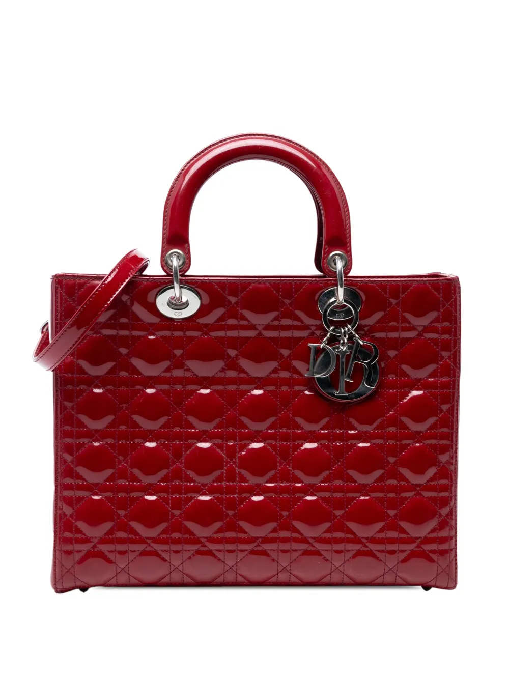 DIOR Pre-owned 2011 Large Patent Cannage Lady Satchel In Red
